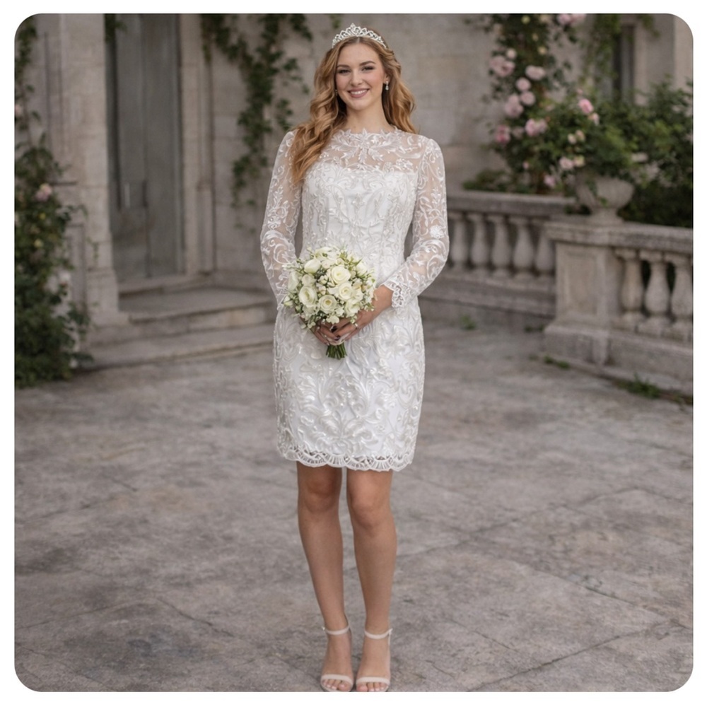 White Ivory Lace 3/4 Sleeve Wedding Dress